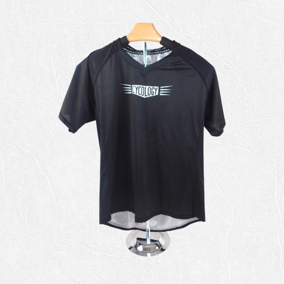 Cycology Performance MTB Short Sleeve Jersey – Black with Winged Gear Graphic - Picture 1 of 7